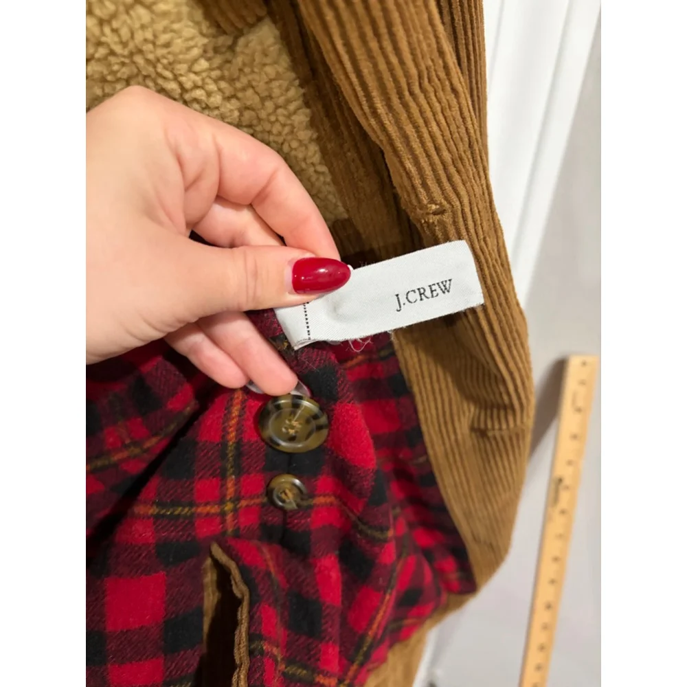 J.Crew Corduroy Sherpa Lined Barn Chore Jacket L Tan Plaid Lined Coat Mens Read